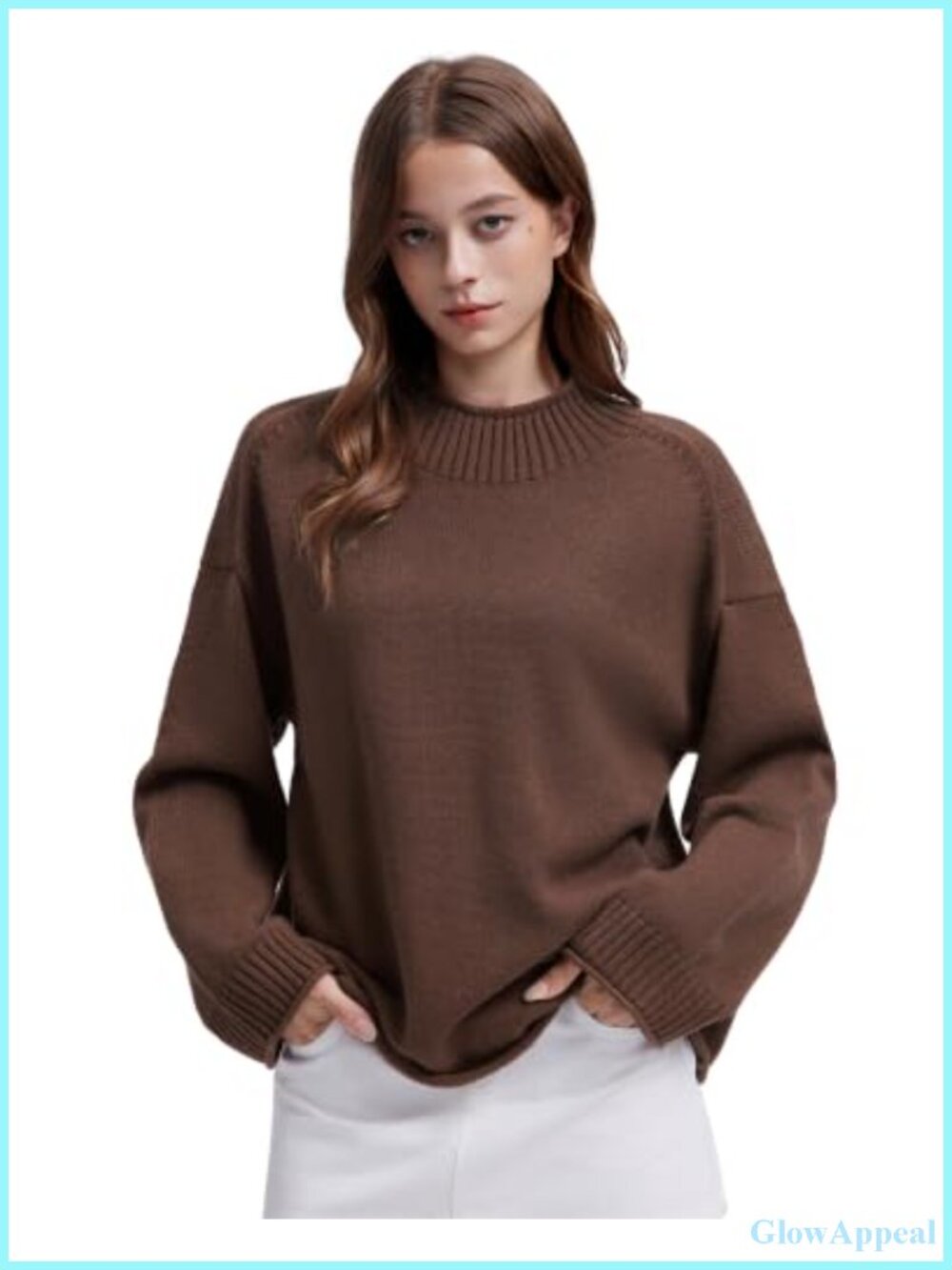 Cashmere Blend Oversized Mock Neck Pullover Sweater Women Loose Knit Top